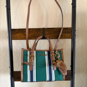 Steve Madden Green Stripe Canvas Mini Tote Crossbody Bag Gold Hardware